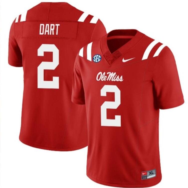 2024 NCAA Men Ole Miss Rebels  #2 Jaxson Dart red  Nike jersey->ncaa teams->NCAA Jersey
